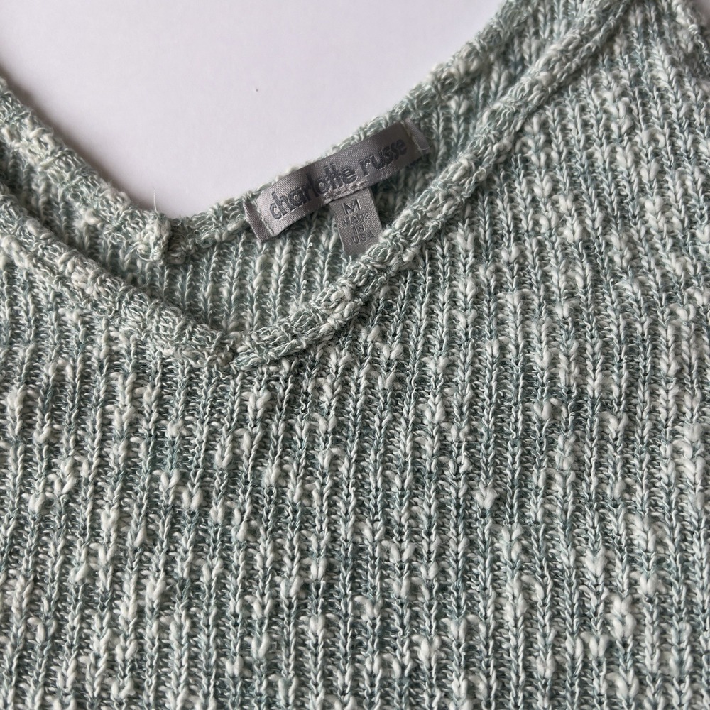 Vintage Charlotte Russe Green Knit Crop Cami Tank Top Side Lace Y2K Fairycore M - Picture 2 of 8